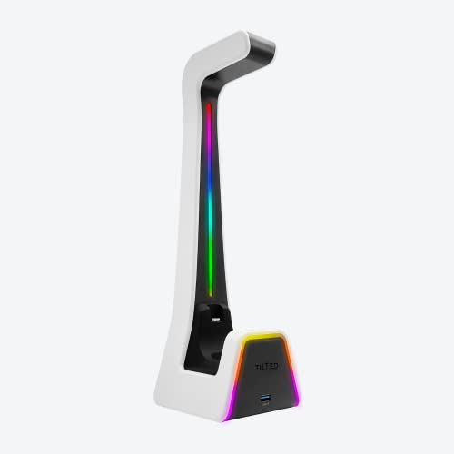 Tilted Nation RGB Headset and Controller Stand with Charging Station - for Playstation or PC - PS4 / PS5 Controller Holder with Charger - Headphone and Game Controller Holder for Desk - White