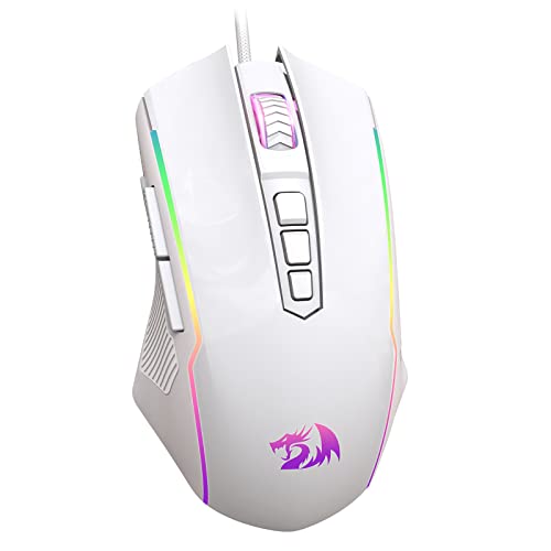 Redragon Gaming Mouse, Wired Gaming Mouse with RGB Backlit, 8000 DPI Adjustable, PC Gaming Mice with 9 Programmable Macro Buttons & Fire Button, PC Gaming Mouse for Windows/Mac, White