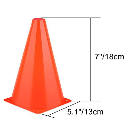 7 Inch Cones Sports, 24 Pack Orange Soccer Cones Agility Field Marker Plastic Traffic Training Cones for Basketball Football Skating Drills Practice - Indoor and Outdoor Festive Events Obstacle Course