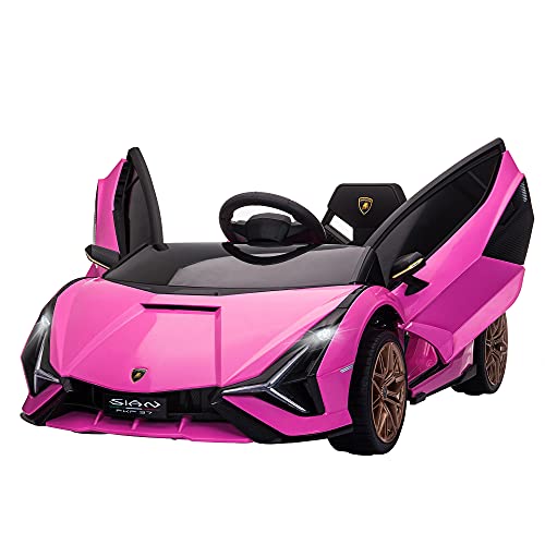 Aosom Lamborghini SIAN Licensed Kids Ride On Car, 12V Battery Powered Electric Sports Car Toy with Remote Control, Horn, Music, & Headlights for 3-5 Years Old, Pink