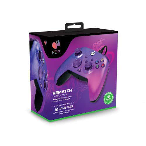 PDP Gaming REMATCH Advanced Wired Controller Licensed for Xbox Series X|S/Xbox One/PC, Customizable, App Supported - Purple Fade