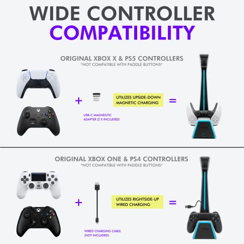 Tilted Nation RGB Headset and Controller Stand with Charging Station - for Playstation or PC - PS4 / PS5 Controller Holder with Charger - Headphone and Game Controller Holder for Desk - White