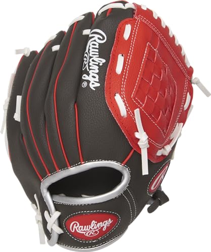 Rawlings | PLAYERS Series T-Ball & Youth Baseball Glove | Right Hand Throw | 10" | Dark Shadow/Red/White