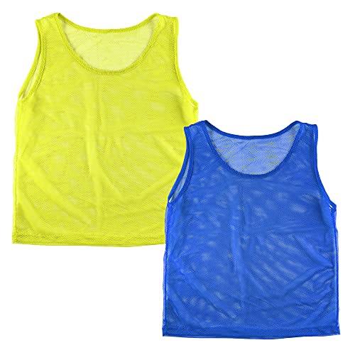 Super Z Outlet 12-Pack Nylon Mesh Team Practice Jerseys for Youth Sports (Blue/Yellow)