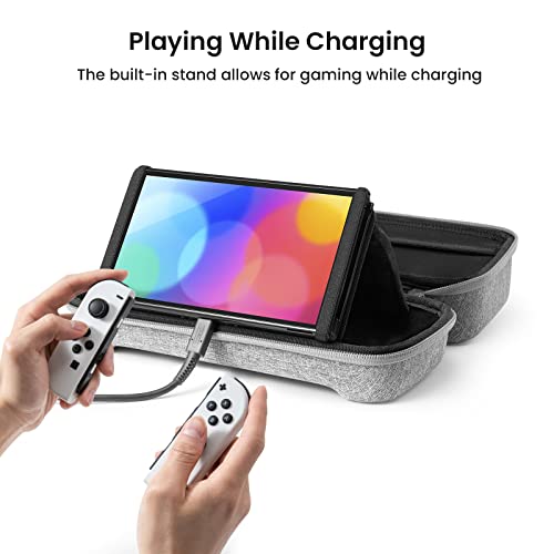 tomtoc Carrying Case for Nintendo Switch/OLED Model, Large Travel Switch Case with Pocket for Pro Controller, Joy-con Grip or AC Adapter, Protective Portable Carry Case with 24 Game Cartridges, Stand