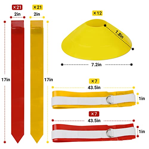 Flag Football Set, 14 Player Flag Football Belts Kit, Includes 14 Belts, 42 Flags,12 Cones and Storage Bag (Red-Yellow)
