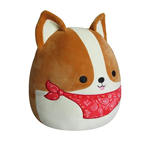 Squishmallows Original 12-Inch Reginald Corgi with Red Bandana - Medium-Sized Ultrasoft Official Jazwares Plush