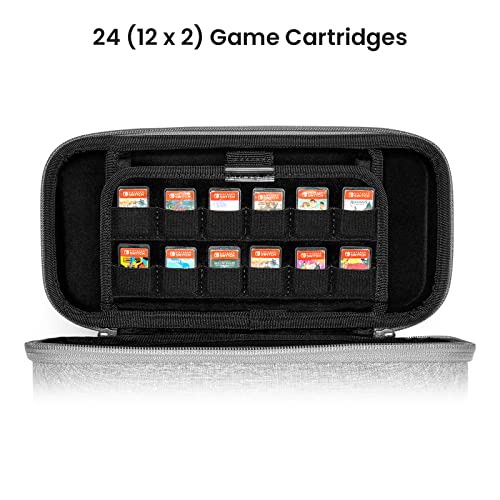 tomtoc Carrying Case for Nintendo Switch/OLED Model, Large Travel Switch Case with Pocket for Pro Controller, Joy-con Grip or AC Adapter, Protective Portable Carry Case with 24 Game Cartridges, Stand