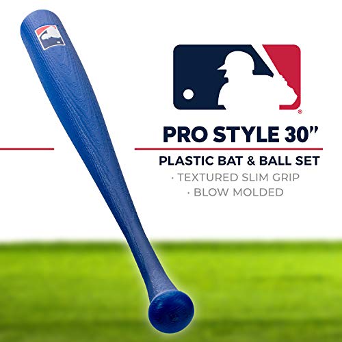 Franklin Sports Plastic Baseball Bat + Ball Set - MLB Kids Lightweight 30" Youth Blue