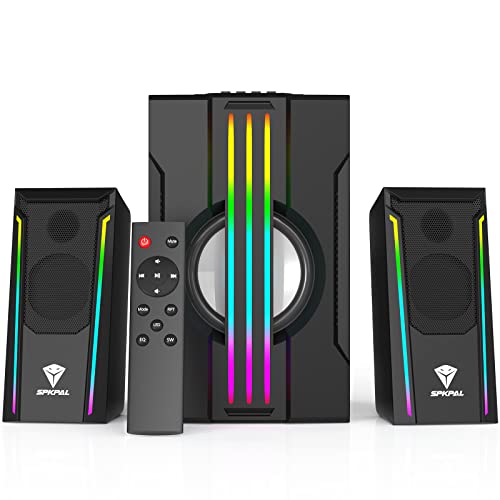 SPKPAL 2.1 Bluetooth Computer Speakers with Subwoofer,Gaming Speakers Home Theater System,AC Powered Dynamic RGB Light for PC,TV,CD Player,Movie,Party, Black (S702)