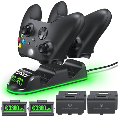 OIVO XSX Controller Charger Station with 2 Packs 3360mWh Rechargeable Battery for Xbox Series X/S/One/Elite/Core Controller, Charging Dock with 4 Packs Covers (1400mAh)