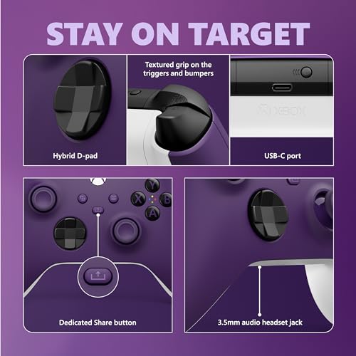 Microsoft Xbox Wireless Controller Astral Purple - Wireless & Bluetooth Connectivity - New Hybrid D-Pad - New Share Button - Featuring Textured Grip - Easily Pair & Switch Between Devices