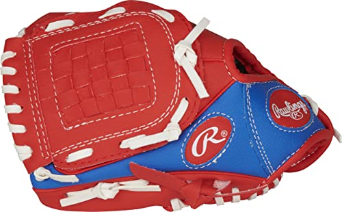 Rawlings | PLAYERS Series T-Ball & Youth Baseball Glove | Left Hand Throw | 9" | Red/Blue with Ball
