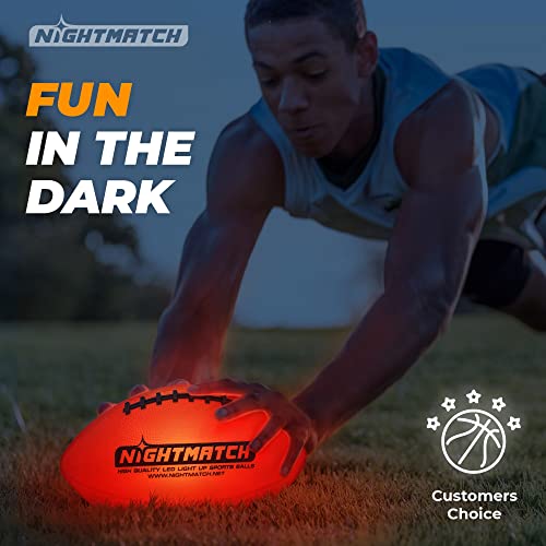 NIGHTMATCH Glow in The Dark Football - Ultra Bright Waterproof LED Light Up Football - Pump & Batteries incl. - Official Size 6 LED Football for Indoor & Outdoor - Ideal Gift for Kids, Youth & Adults