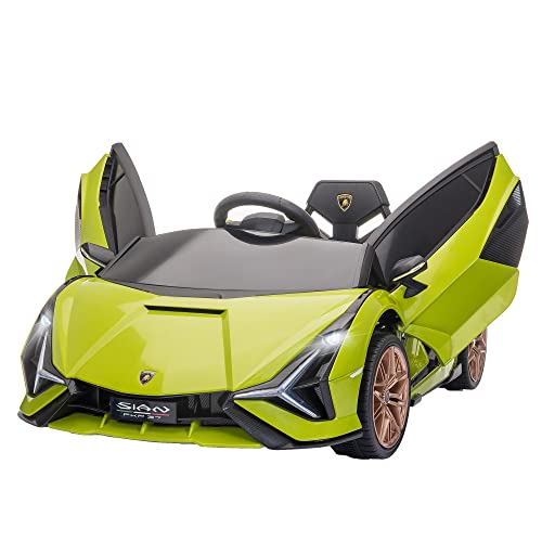 Aosom Lamborghini SIAN Licensed Kids Ride On Car, 12V Battery Powered Electric Sports Car Toy with Remote Control, Horn, Music, & Headlights for 3-5 Years Old, Green