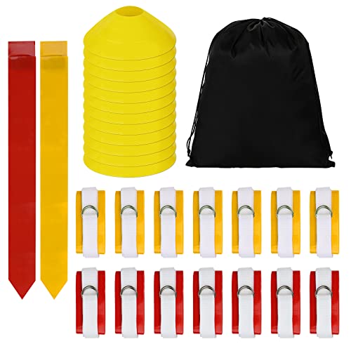 Flag Football Set, 14 Player Flag Football Belts Kit, Includes 14 Belts, 42 Flags,12 Cones and Storage Bag (Red-Yellow)