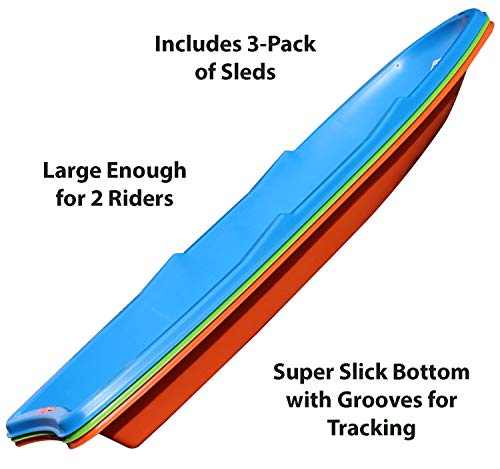 Flexible Flyer Lightning Snow Sleds for Kids & Adults. Plastic Toboggan Sand Slider 48” 3-Pack, blue/green/orange (648-3PK)