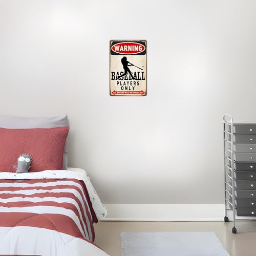 Boy's Baseball Gifts Baseball Poster Warning Baseball Players Only Sign Boys Room Decorations For Bedroom 8 x 12 Inch (928)