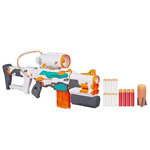 Nerf Modulus Tri-Strike Blaster, Mega Barrel, Rocket Launcher, Clip, 10 Nerf Elite Darts, 4 Nerf Mega Darts, 1 Rocket, Kids Outdoor Games (Amazon Exclusive)