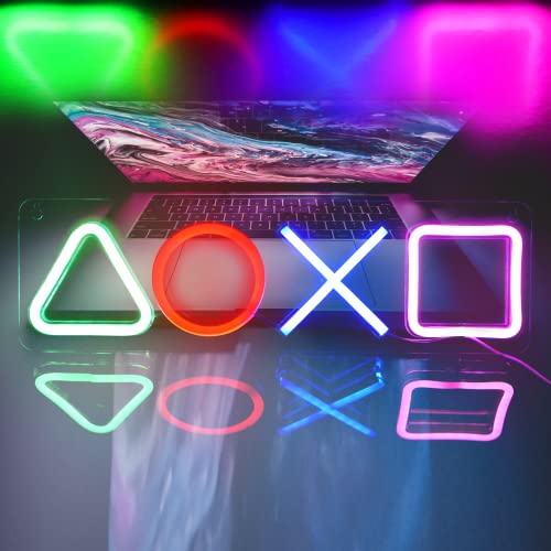 Neon Sign Playstation Icon Light for Bedroom Wall Decor USB Powered with Switch Gaming Accessories Acrylic Neon Light Led Signs for Video Game Room Bar Sign Kids Birthday Party Decoration Gamer Gifts Giving Christmas