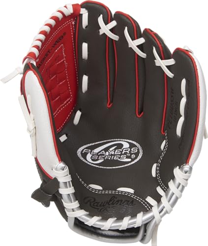 Rawlings | PLAYERS Series T-Ball & Youth Baseball Glove | Right Hand Throw | 10" | Dark Shadow/Red/White
