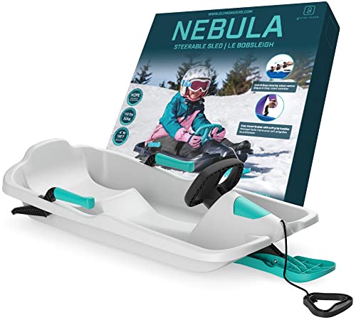 Gizmo Riders Nebula Snow Sleds for Kids - Toboggan Sled, Durable Plastic Sleds, Tow Strap, Pull Up Brakes, Steering Wheel, Lightweight, Outdoor Toys, Snow Toys, Ages 3+, 110 lbs