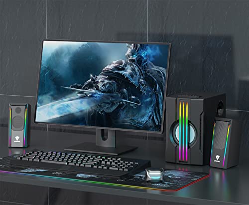 SPKPAL 2.1 Bluetooth Computer Speakers with Subwoofer,Gaming Speakers Home Theater System,AC Powered Dynamic RGB Light for PC,TV,CD Player,Movie,Party, Black (S702)