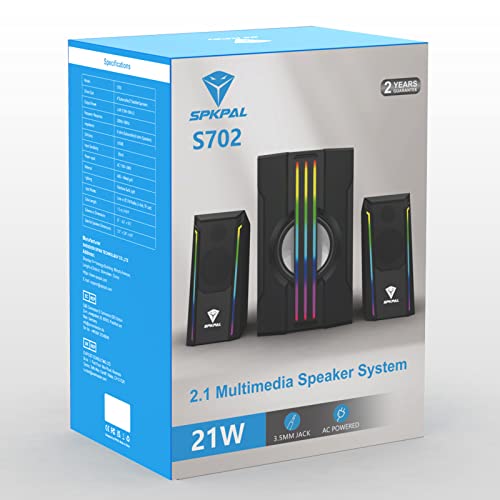 SPKPAL 2.1 Bluetooth Computer Speakers with Subwoofer,Gaming Speakers Home Theater System,AC Powered Dynamic RGB Light for PC,TV,CD Player,Movie,Party, Black (S702)