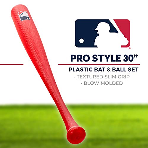 Franklin Sports Plastic Baseball Bat + Ball Set - MLB Kids Plastic Bats - Lightweight Kids Bat + Plastic Baseball Set - 30" Youth Baseball Bat - Red