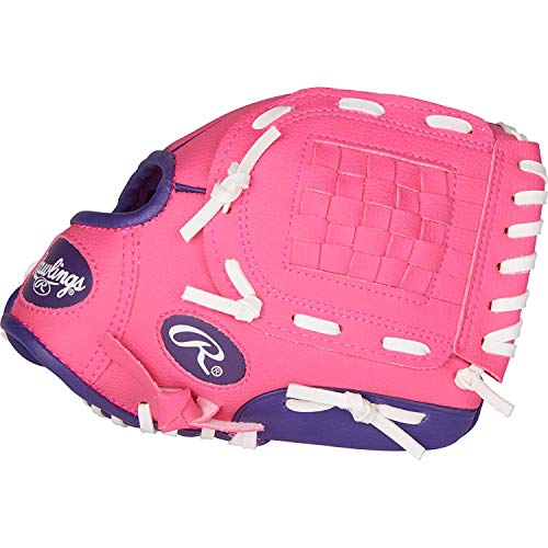 Rawlings | PLAYERS Series T-Ball & Youth Baseball Glove | Right Hand Throw | 9" | Pink/Purple with Ball
