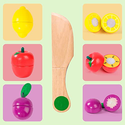 Wooden Play Food Sets for Toddlers Kitchen Accessories Cutting Montessori Toys for 2 Year Old Kids Pretend Play Fake Fruit Vegetable Toddler Toys 2-3 4 Years Girls Boys Christmas Birthday Gifts