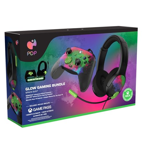 PDP Space Dust Bundle Pack: REMATCH GLOW Advanced Wired Controller & AIRLITE GLOW Wired Headset For Xbox Series X|S, Xbox One, & Windows 10/11 PC, Licensed for Xbox