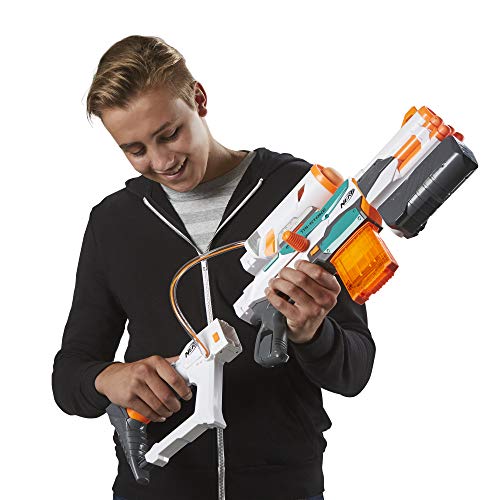 Nerf Modulus Tri-Strike Blaster, Mega Barrel, Rocket Launcher, Clip, 10 Nerf Elite Darts, 4 Nerf Mega Darts, 1 Rocket, Kids Outdoor Games (Amazon Exclusive)