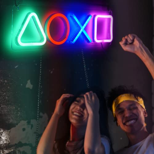 Neon Sign Playstation Icon Light for Bedroom Wall Decor USB Powered with Switch Gaming Accessories Acrylic Neon Light Led Signs for Video Game Room Bar Sign Kids Birthday Party Decoration Gamer Gifts Giving Christmas