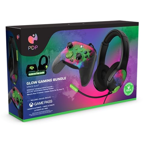 PDP Space Dust Bundle Pack: REMATCH GLOW Advanced Wired Controller & AIRLITE GLOW Wired Headset For Xbox Series X|S, Xbox One, & Windows 10/11 PC, Licensed for Xbox
