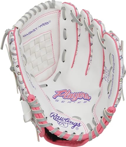 Rawlings | PLAYERS SERIES Youth Softball Glove | Right Hand Throw | 10" - Basket Web | White/Unicorn