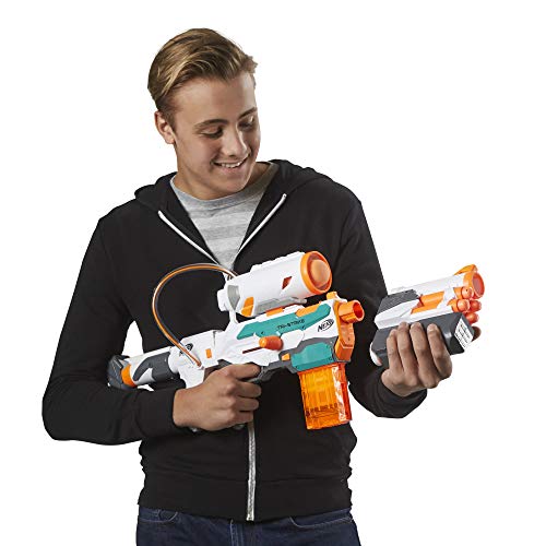 Nerf Modulus Tri-Strike Blaster, Mega Barrel, Rocket Launcher, Clip, 10 Nerf Elite Darts, 4 Nerf Mega Darts, 1 Rocket, Kids Outdoor Games (Amazon Exclusive)