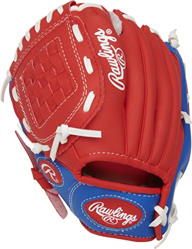 Rawlings | PLAYERS Series T-Ball & Youth Baseball Glove | Left Hand Throw | 9" | Red/Blue with Ball