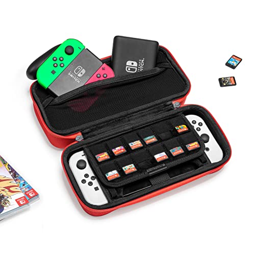 tomtoc Carrying Case for Nintendo Switch/OLED Model, Large Travel Switch Case with Pocket for Pro Controller, Joy-con Grip or AC Adapter, Protective Portable Carry Case with 24 Game Cartridges, switch game holder