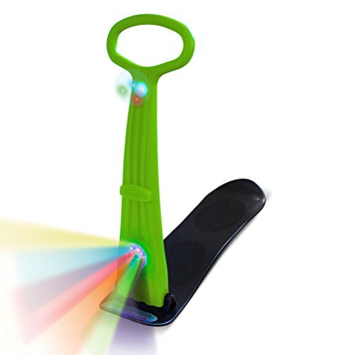 Twin LED Illuminator Ski Skooter Snow Sled by Geospace with 2 LED Lights for Winter Fun & Max Visibility: Fold-up Portable Snowboard Kick-Scooter Sled for Use on Snow (Green)