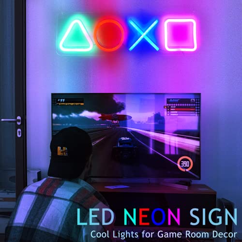 Neon Sign Playstation Icon Light for Bedroom Wall Decor USB Powered with Switch Gaming Accessories Acrylic Neon Light Led Signs for Video Game Room Bar Sign Kids Birthday Party Decoration Gamer Gifts Giving Christmas
