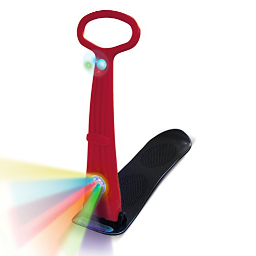 Twin LED Illuminator Ski Skooter Snow Sled by Geospace with 2 LED Lights for Winter Fun: Fold-up Portable Snowboard Kick-Scooter Sled for Use on Snow in Assorted Colors (Red, Blue or Green)