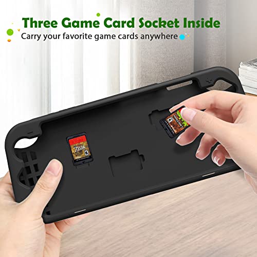 Fintie Case for Nintendo Switch OLED Model 2021with 3 Game Card Slots, Anti-Slip Soft Silicone Shockproof Protective Cover, Ergonomic Grip Case for Switch OLED Model Console 7.0", Black