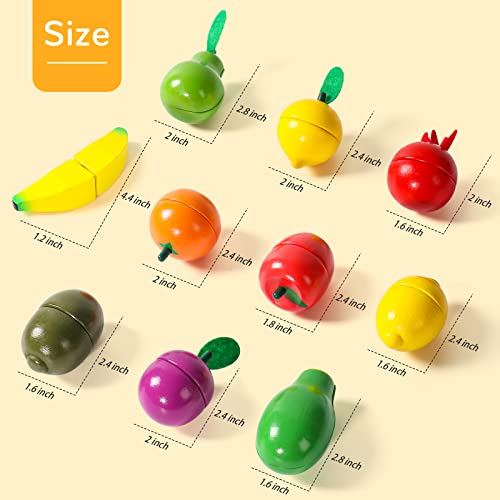 Wooden Play Food Sets for Toddlers Kitchen Accessories Cutting Montessori Toys for 2 Year Old Kids Pretend Play Fake Fruit Vegetable Toddler Toys 2-3 4 Years Girls Boys Christmas Birthday Gifts