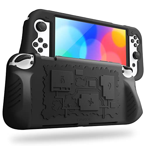 Fintie Case for Nintendo Switch OLED Model 2021with 3 Game Card Slots, Anti-Slip Soft Silicone Shockproof Protective Cover, Ergonomic Grip Case for Switch OLED Model Console 7.0", Black