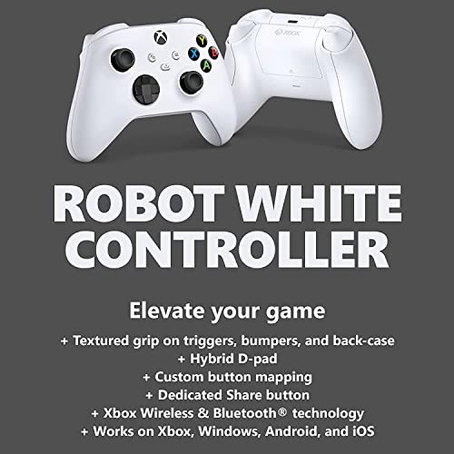 Microsoft Xbox Wireless Controller Robot White - Wireless & Bluetooth Connectivity - New Hybrid D-pad - New Share Button - Textured Grip - Easily Pair & Switch Between Devices