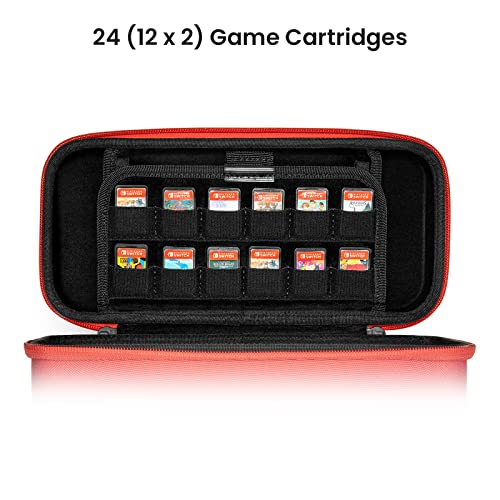 tomtoc Carrying Case for Nintendo Switch/OLED Model, Large Travel Switch Case with Pocket for Pro Controller, Joy-con Grip or AC Adapter, Protective Portable Carry Case with 24 Game Cartridges, switch game holder