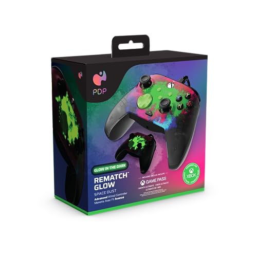 PDP Gaming REMATCH GLOW Advanced Wired Controller Licensed for Xbox Series X|S/Xbox One/PC, Customizable, App Supported - Space Dust (Glow in the Dark)