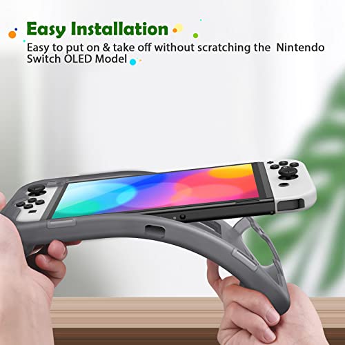 Fintie Case for Nintendo Switch OLED Model 2021with 3 Game Card Slots, Anti-Slip Soft Silicone Shockproof Protective Cover, Ergonomic Grip Case for Switch OLED Model Console 7.0", Gray