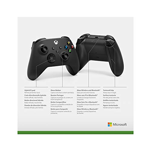 Microsoft Xbox Wireless Controller Carbon Black - Wireless & Bluetooth Connectivity - New Hybrid D-pad - New Share Button - Featuring Textured Grip - Easily Pair & Switch Between Devices